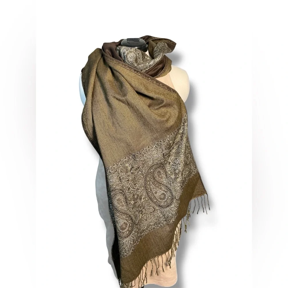 Olive and silver pashmina